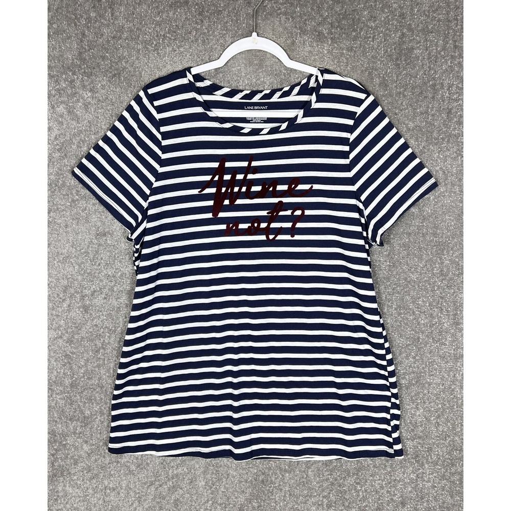 Lane Bryant WINE NOT Top Womens Size 18/20 Blue White Striped Short Sleeve